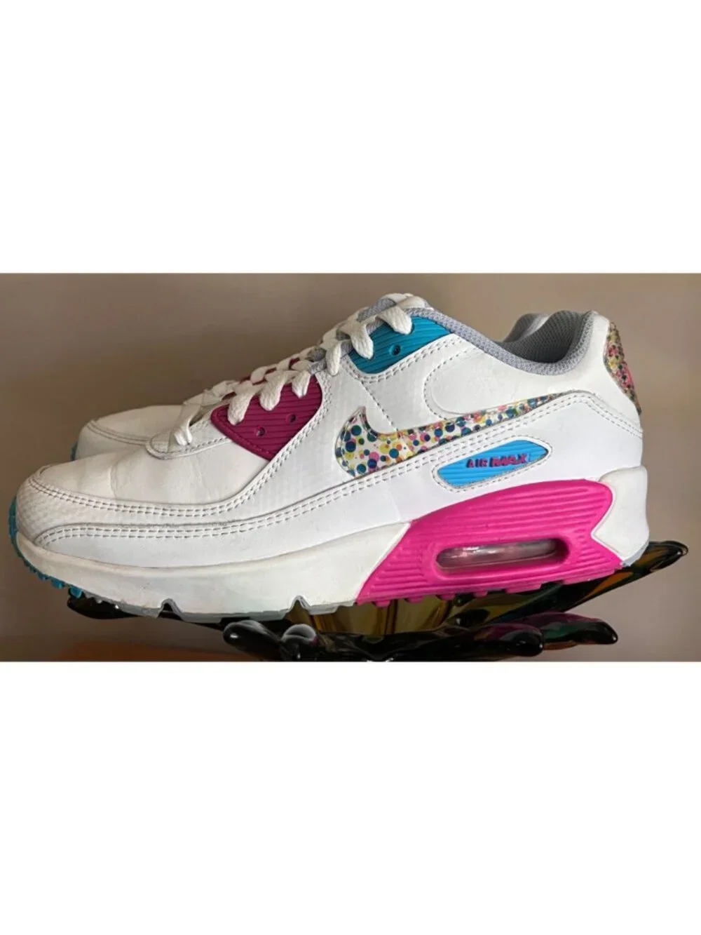 Nike Air Max 90 LTR SE ( GS ) Youth 6.5 Polka Dot White/Pink/Blue (DV1843 100)